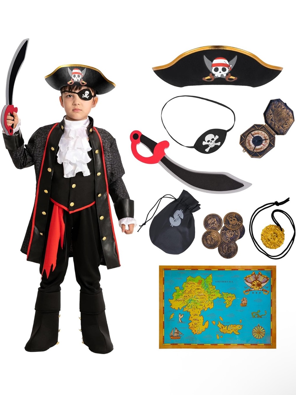 Spooktacular Creations Kids Black Pirate Costume Playset W/ Accessories